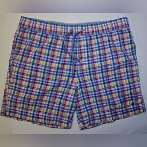 Tommy Hilfiger Men’s Swim Shorts Medium Blue Pink Plaid Beach 6” Inseam